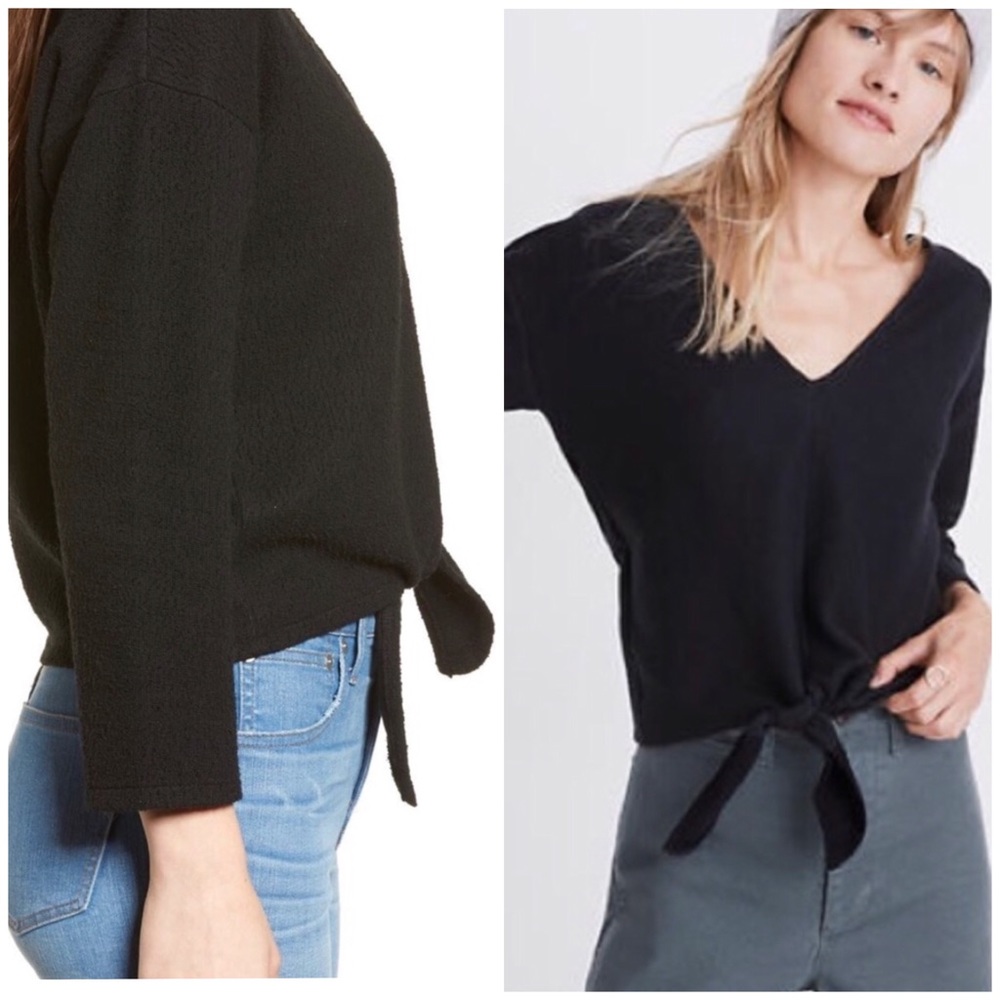 ⬇️ NWT Madewell Ribbed Texture Black Tie Front Top